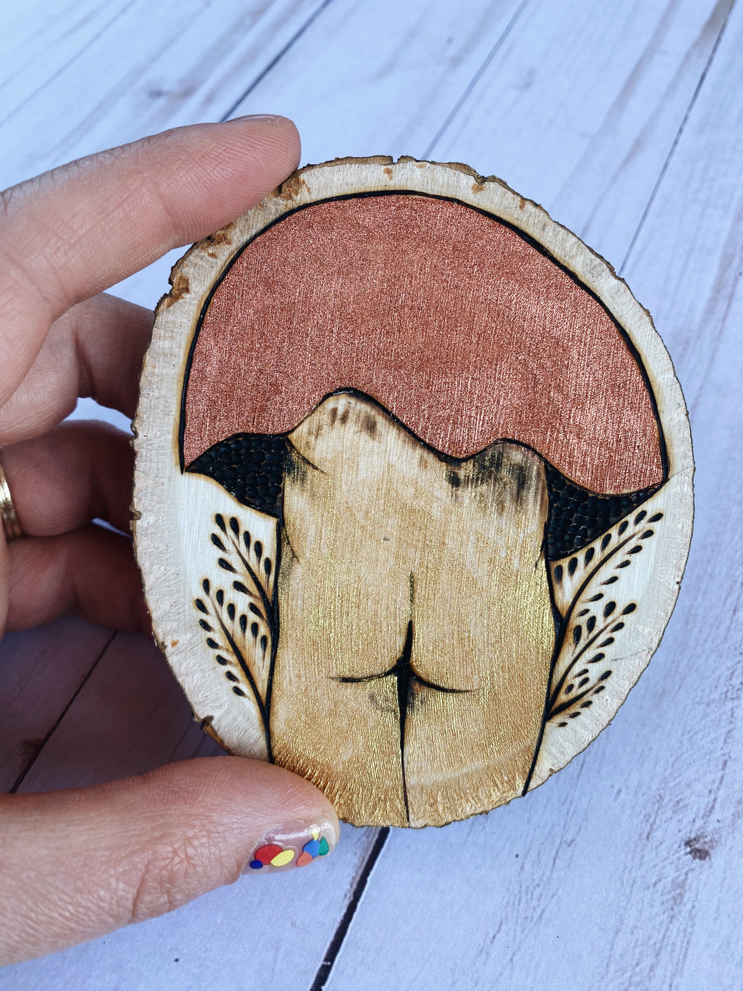 Mini Iridescent Mushroom Pyrography Art 3