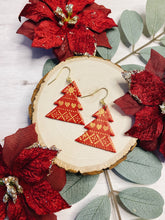 Load image into Gallery viewer, Christmas Tree Red and Gold Pattern Earrings
