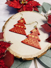 Load image into Gallery viewer, Christmas Tree Red and Gold Pattern Earrings
