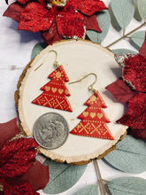 Load image into Gallery viewer, Christmas Tree Red and Gold Pattern Earrings
