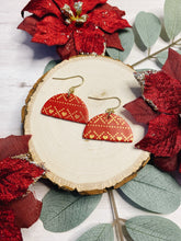 Load image into Gallery viewer, Half Moon Arch Red and Gold Christmas Pattern Earrings
