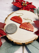 Load image into Gallery viewer, Half Moon Arch Red and Gold Christmas Pattern Earrings
