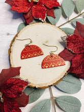 Load image into Gallery viewer, Half Moon Arch Red and Gold Christmas Pattern Earrings
