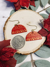 Load image into Gallery viewer, Half Moon Arch Red and Gold Christmas Pattern Earrings
