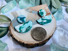 Load image into Gallery viewer, Turquoise Marbled Polymer Clay Half Moon Earrings
