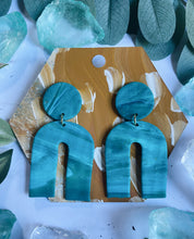 Load image into Gallery viewer, Boho Teal Polymer Clay Arch Earrings
