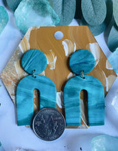 Load image into Gallery viewer, Boho Teal Polymer Clay Arch Earrings
