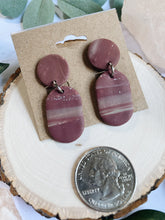 Load image into Gallery viewer, Boho Purple Oval Polymer Clay Earrings
