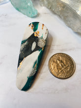 Load image into Gallery viewer, Teal and Gold Rounded Dagger Style Polymer Clay Barrette
