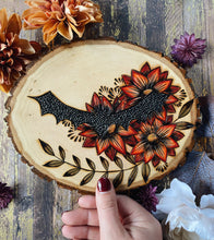 Load image into Gallery viewer, Autumn Bat Floral Pyrography
